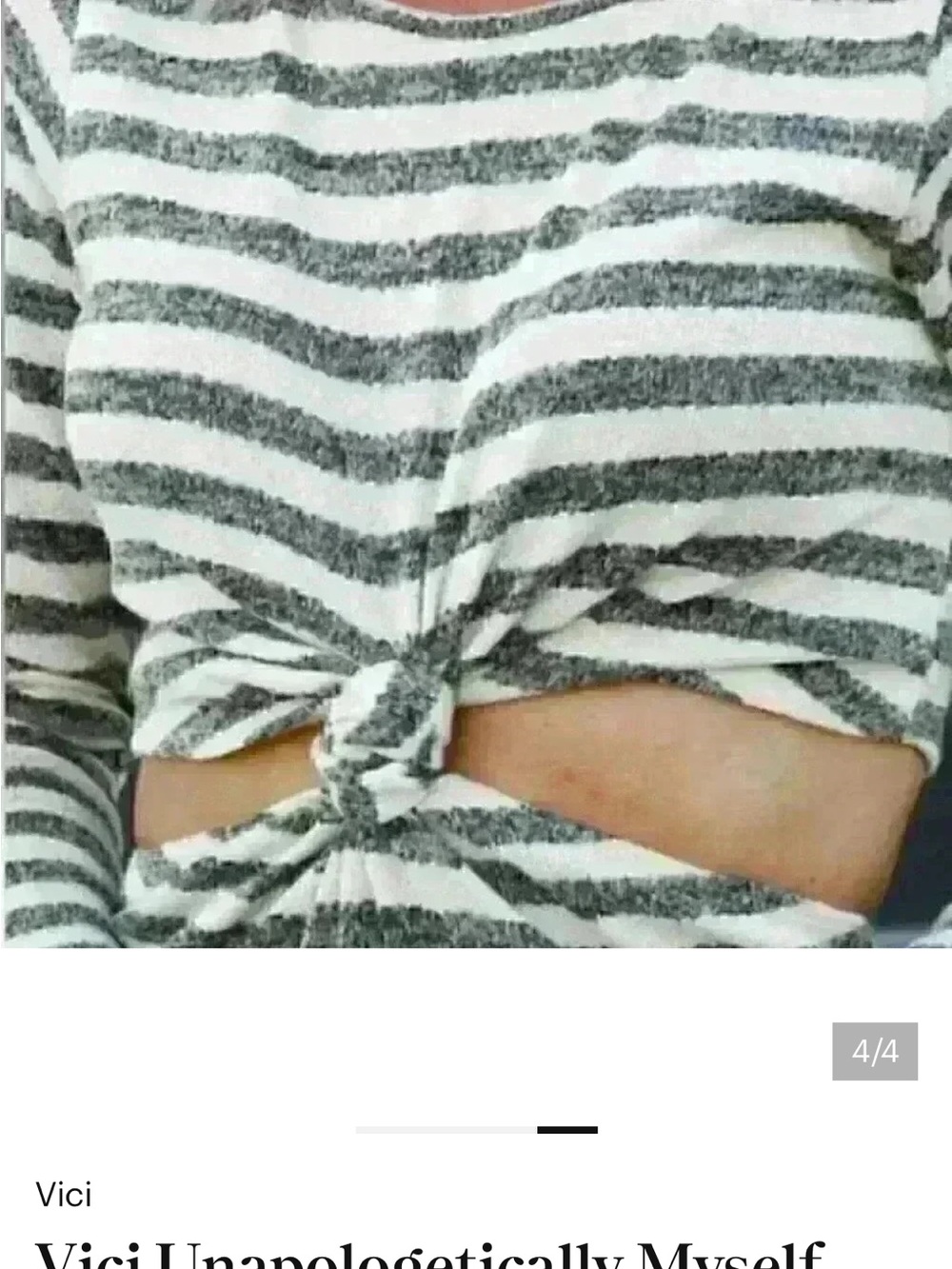Vici Striped Knot Front Crop Top - White & Gray